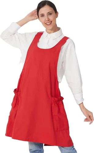 Miniatura 9 de Delantales ajustables con espalda cruzada para mujer con bolsillos de algodón y lino para cocinar y hornear Flores rosa