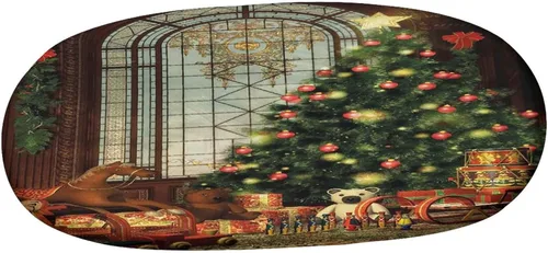 Miniatura 3 de XISUNYA Mantel ovalado ajustable de poliéster elástico para Navidad, mantel ajustable con estampado de árbol de Navidad, se adapta a mesas ovaladas