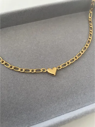 Miniatura 4 de FYXOTI Gargantilla de corazón de oro para mujer, collar chapado en oro grueso de 18 quilates, collar de acero inoxidable con forma de corazón