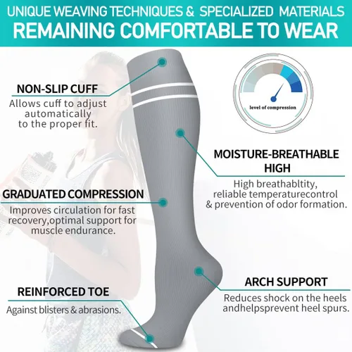 Miniatura 5 de Calcetines médicos de compresión de cobre para mujeres y hombres (6 pares), el mejor apoyo para correr, atletismo, enfermería, viajes