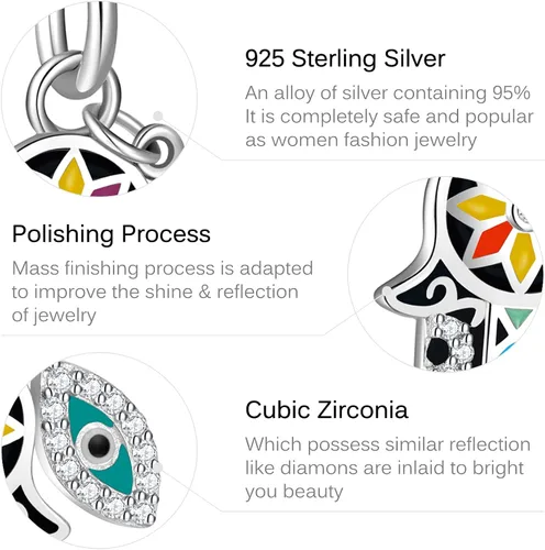 Miniatura 5 de AIEGNOS Dijes de Hamsa de mal de ojo para pulsera collar de plata de ley 925 cuentas de mal de ojo de Fátima para manos de serpiente europea