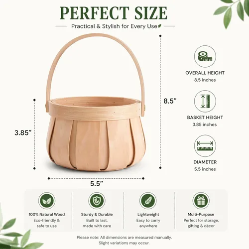 Miniatura 2 de Pequeña cesta de almacenamiento decorativa de madera redonda natural con mango