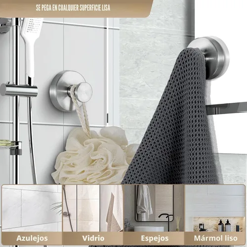 Miniatura 2 de Ganchos de ventosa para ducha, ganchos de baño sin taladrar para toallas, batas, lufa montables en paredes de baño, cocina, vidrio, espejos, Níquel