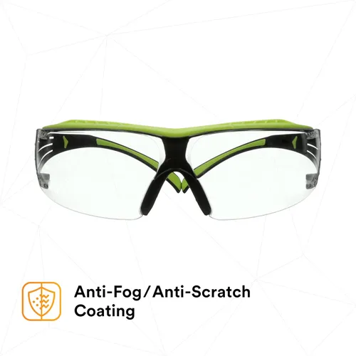 Miniatura 8 de 3M Gafas de seguridad, SecureFit 400X, ANSI Z87, lente transparente antivaho y antiarañazos, marco verde y negro, protector de cejas, ligero, puente
