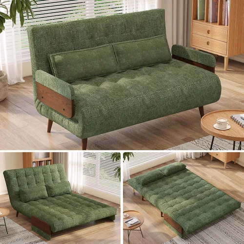 Miniatura 19 de JASIWAY Silla convertible para adultos, silla futón convertible 3 en 1 de lino con almohada, sofá cama individual plegable, cama de invitados