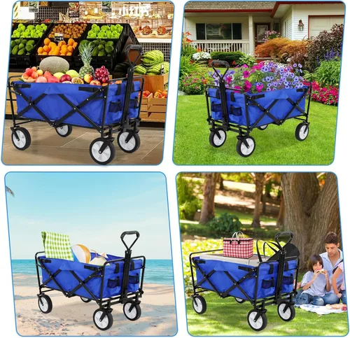Miniatura 8 de Carros plegables de alta resistencia con ruedas, mango ajustable, carrito de playa plegable para comestibles al aire libre, pesca, campamento