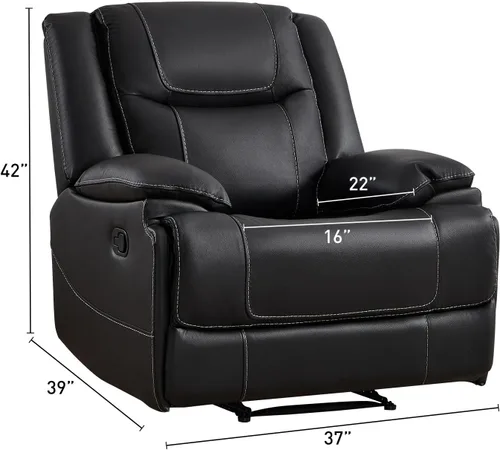 Miniatura 3 de EBELLO Genuine Leather Recliner Manual Chair for Living Room, 1 Seater Reclining Sofa Chair with Headrest and Armrest, Modern Durable Home Furniture