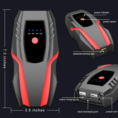 Miniatura 7 de Paquete de arranque automático de 12 V con compresor de aire, corriente máxima 2000a, cargador de batería de litio para automóvil, bomba de aire
