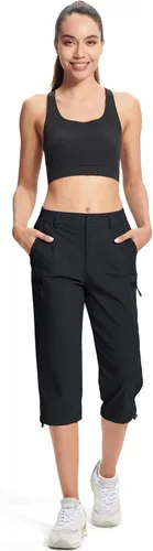 Miniatura 8 de MAGCOMSEN - Pantalones de senderismo para mujer, tipo capri y cargo, ligeros, elásticos, resistentes al agua, con 5 bolsillos para exterior