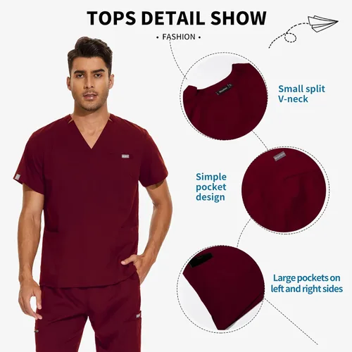 Miniatura 3 de VIAOLI Conjunto de ropa quirúrgica para hombre con cuello en V y pantalón deportivo, 8 bolsillos con botones de carga, conjuntos de liquidación
