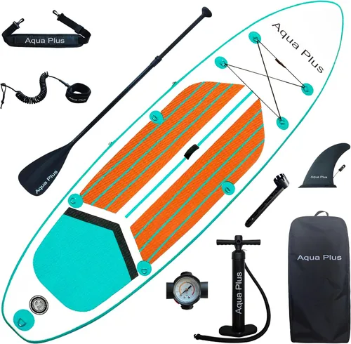Miniatura 8 de Aqua Plus SUP inflable de 6 pulgadas de grosor para todos los niveles de habilidad, tabla de remo de pie, remo, bomba, mochila de viaje ISUP
