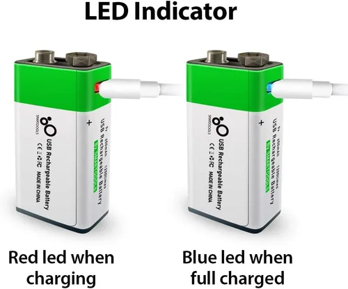 Miniatura 5 de Batería recargable USB de iones de litio de 9 V, batería recargable de 9 V de alta capacidad de 650 mAh, carga rápida de 1.5 H, 1200 ciclos