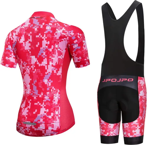 Miniatura 111 de Camiseta de ciclismo para mujer, manga corta y pantalones cortos de ciclismo acolchados para verano