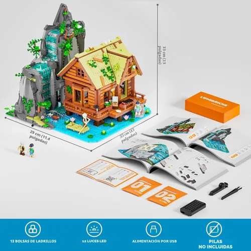 Miniatura 6 de Lumibricks Waterfall-Cabin Lighting - Juego de 2539 piezas de luz LED retro de cascada para adultos y coleccionistas de edificios de arquitectura
