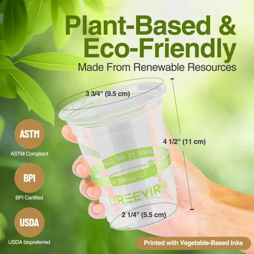 Miniatura 3 de Vasos de Plástico Transparente Compostables Ecológicos a Base de Plantas de 12 oz, Gruesos, Reutilizables, Desechables para Café Helado