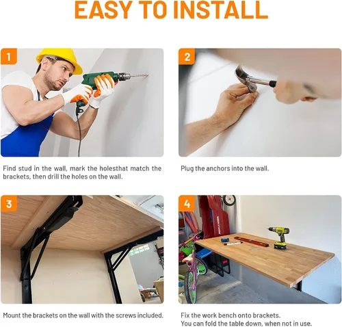 Miniatura 7 de Wallmaster Soportes plegables para estantes de 24 pulgadas, para garaje, acero resistente, carga máxima, 500 libras, flotante, montaje en pared