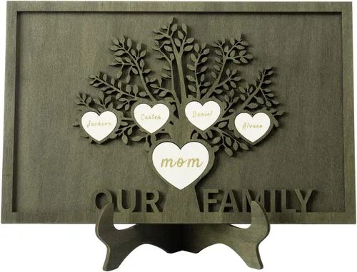 Miniatura 35 de Árbol genealógico con etiqueta de corazón, placas de madera grabadas personalizadas, regalos personalizados para madres, padres, escritorio, nombres
