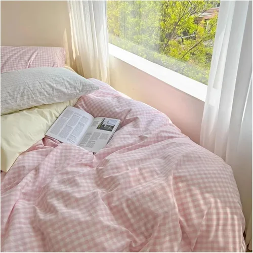 Miniatura 3 de Juego de ropa de cama de algodón rosa, tamaño Queen, matrimonial, tamaño matrimonial, sábanas ajustables, juego de funda de edredón para el hogar
