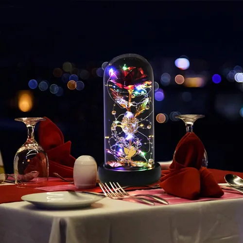 Miniatura 2 de Regalos para mamá, decoración de San Valentín, rosas de La Bella y la Bestia con 40 luces LED, rosa en cúpula de cristal, rosas encantadas, flores