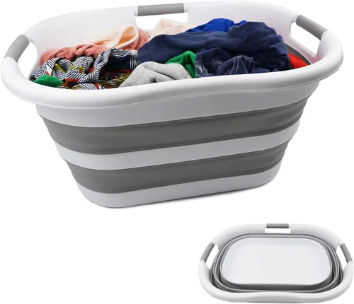Miniatura 12 de SAMMART Cesta plegable de plástico para la ropa sucia de 40 L (10.5 galones), contenedor de almacenamiento plegable, organizador y tina de lavado