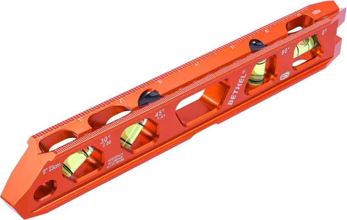 Nivel Torpedo BETHEL, Nivel Magnético de Conducto con 4 Burbujas, Ranura en V y Pista Magnética, Construcción de Aleación de Aluminio, Naranja de