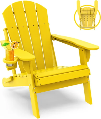 Miniatura 16 de GREENVINES Juego de 2 sillas plegables Adirondack Plástico HDPE Silla para hoguera Todo clima Portavasos Rojo para terraza, patio