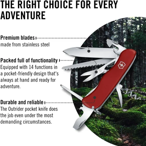 Miniatura 5 de Victorinox Outrider - Cuchillo suizo del ejército, cuchillo de bolsillo de 14 funciones fabricado en Suiza con cuchillo grande, sacacorchos, tijeras