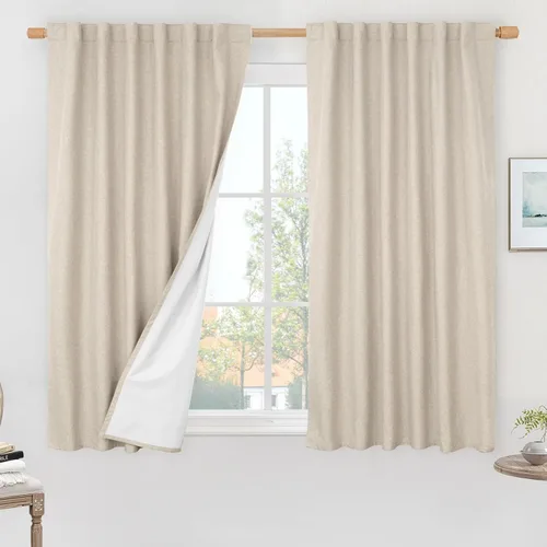 Miniatura 48 de LAMIT Cortinas de lino natural 100 % opacas para ventana, para dormitorio, 45 pulgadas, cortinas térmicas con textura de lino estilo granja