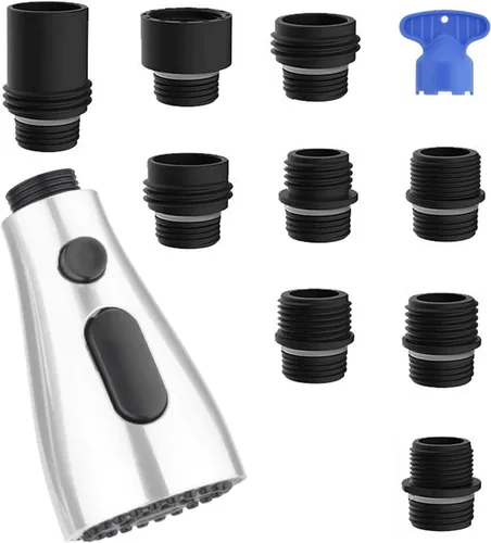 Repuesto de cabezal de grifo de cocina con 9 adaptadores, cabezal de grifo de fregadero desplegable de metal, rociador de fregadero de 3 funciones,