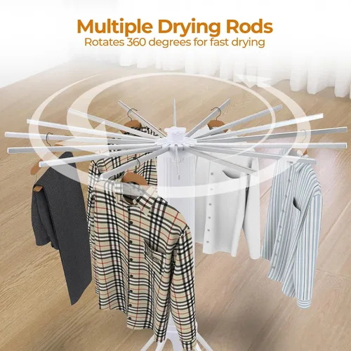 Miniatura 5 de Dollate Escurridor de ropa plegable de 4 patas, 2 niveles, portátil y plegable, ahorro de espacio, con 4 poleas, estante seco de aluminio para ropa