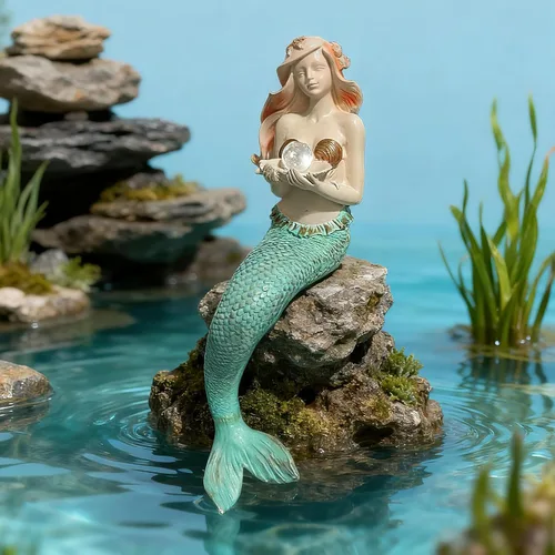 Miniatura 10 de Teaeeno Decoraciones únicas de sirena para pecera, kit de decoración de sirena para casa, decoración de acuario, encantadora estatua de decoración
