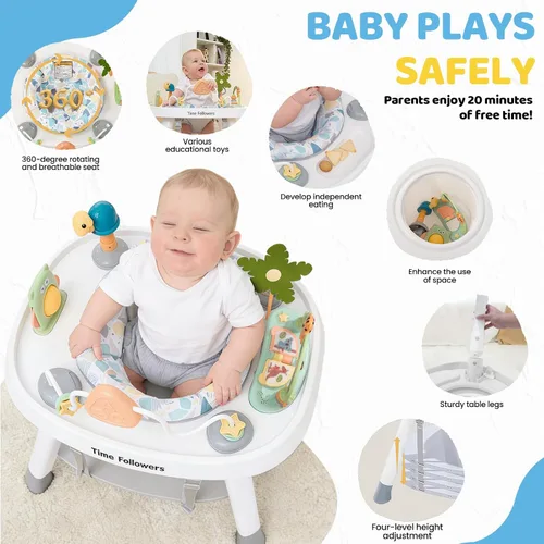 Miniatura 5 de Time Followers® 6 en 1 Centro de Actividad para Bebé Saltarines y Balancines Andador y Mesa de Juego Estacionaria de 4 Etapas para Niños Blanco
