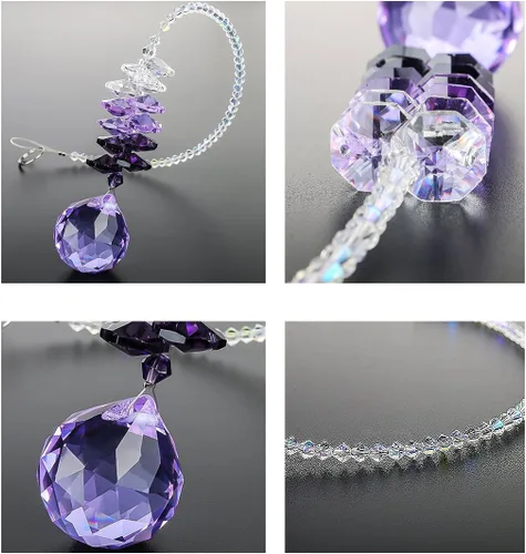 Miniatura 6 de H&D - Lámpara de araña de cristal púrpura de 1.181 in, bola de cristal arcoíris, octogono, chakra, colgante, bolas decorativas
