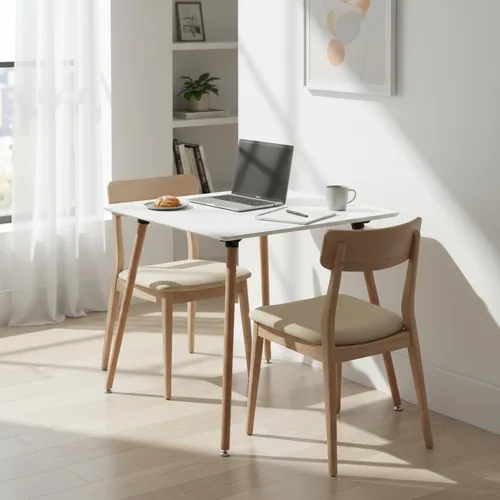 Miniatura 9 de Mesa de comedor cuadrada de 31.5 pulgadas para 2-4 personas, mesa blanca funcional moderna con patas de madera para el hogar, oficina, cocina, Blanco
