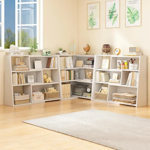 Miniatura 7 de IOTXY Estantería de madera extensible – Estantería con escalera de 3 niveles, baja y corta para espacios pequeños o esquinas, roble, L