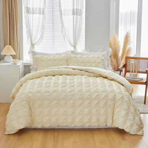 Juego de edredón individual (66 x 90 pulgadas), color beige, ligero para todas las estaciones, juego de edredón y juego de cama con 1 almohada