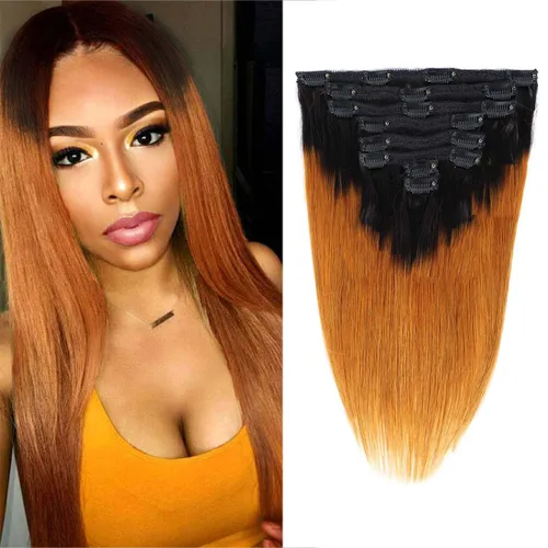 Miniatura 11 de Extensiones de cabello liso con clip para mujeres negras, 14 pulgadas, cabello humano sin procesar, grado 10A, suave, sedoso, color natural, clip