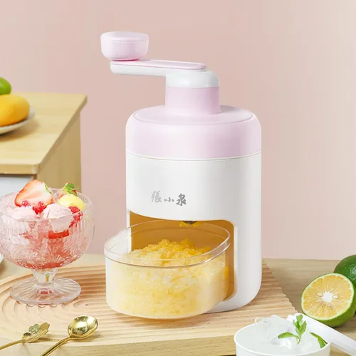 Miniatura 7 de Máquina manual de hielo con manivela, máquina de cono de nieve con bandejas de hielo, sin BPA, ideal para uso doméstico y de campamento Rosa