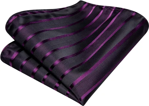 Miniatura 165 de Hi-Tie Corbatas de seda para hombre, diseño de cachemira a rayas, con bolsillo, gemelos cuadrados, conjunto formal de negocios