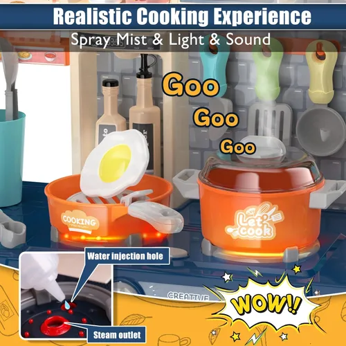 Miniatura 5 de Juego de cocina para niños pequeños, juego de cocina para niños pequeños, juguetes para niñas con estufa de cocina, vapor, fregadero y alimentos