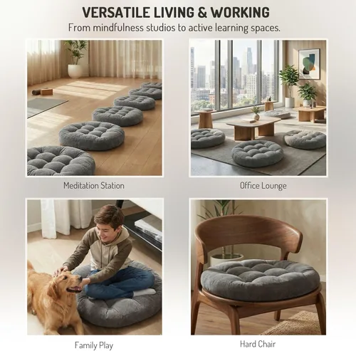 Miniatura 75 de Juego de 2 almohadas de suelo de meditación, almohadas cuadradas grandes para adultos, cojín de pana copetuda para sala de estar de tatami, gris, 22