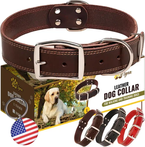 Miniatura 16 de ADITYNA Collar de cuero resistente para perros extra grandes, collar de cuero rojo suave y fuerte para razas XL