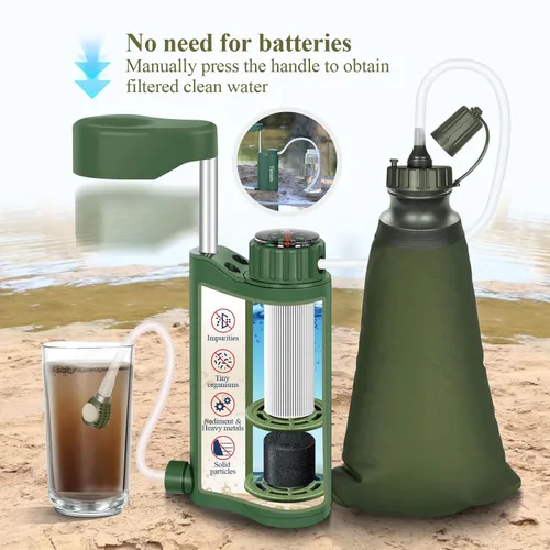 Miniatura 6 de Timain Bomba de filtro de agua portátil para exteriores, sistemas de filtración de agua, perfecta para viajes, camping, senderismo, pesca, caza
