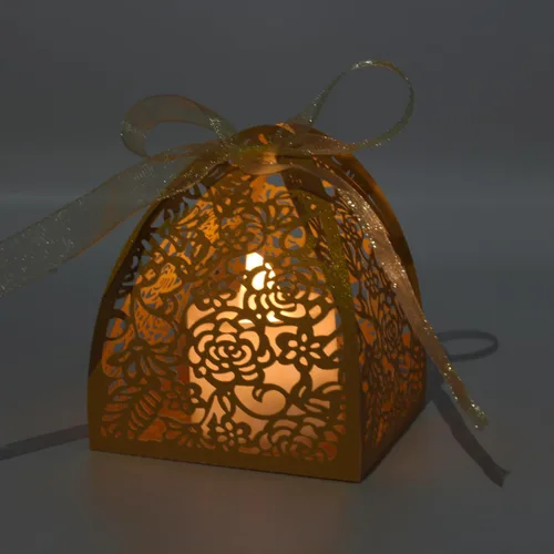 Miniatura 5 de KPOSIYA - 70 Cajas para dulces, cortadas con láser, 2.5 x 2.5 x 3.1 pulgadas, cajas de regalo para despedidas de soltera, cumpleaños o boda Oro