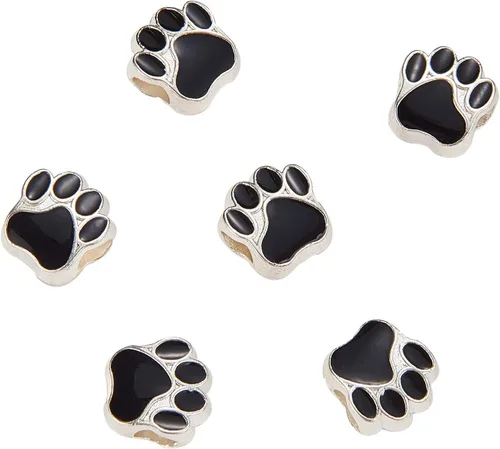 Miniatura 10 de LiQunSweet 10 cuentas europeas de acero inoxidable esmaltadas negras de 0.197 in con agujero grande, cuentas planas redondas cruzadas espaciadoras