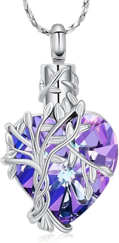 Miniatura 64 de Imrsanl Collar de urna de árbol de la vida con forma de corazón, joyería de cremación para hombres y mujeres, recuerdo, joyería conmemorativa