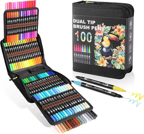 Miniatura 8 de TOSHARE Marcadores de acuarela de 36 colores y punta fina de doble punta para libros de colorear para adultos, bolígrafos de pintura sin sangrado