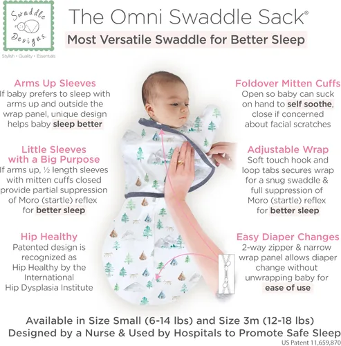 Miniatura 2 de SwaddleDesigns Saco Envolvente Omni de 6 Vías con Brazos Arriba para Recién Nacido, Más Opciones para Calmar el Reflejo de Sobresalto, Mejora