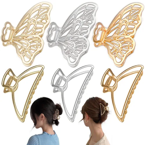 Miniatura 8 de 6 paquetes de pinzas de metal grandes de mariposa para el cabello, pasador grueso para mujer, pinzas antideslizantes para el cabello, accesorios