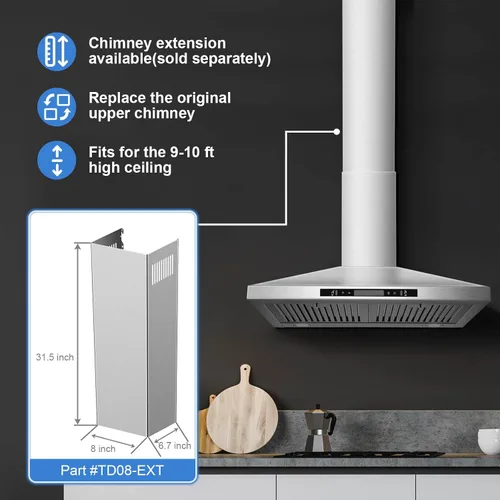 Miniatura 5 de SNDOAS Campana extractora de montaje en pared de 30 pulgadas con control táctil y de detección de gestos, campana extractora de acero inoxidable